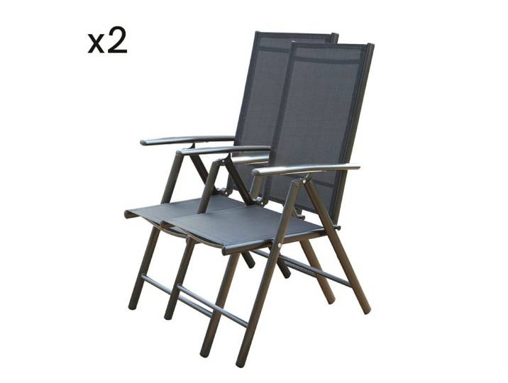 BRESCIA - Lot de 2 fauteuils pliables en aluminium gris anthracite