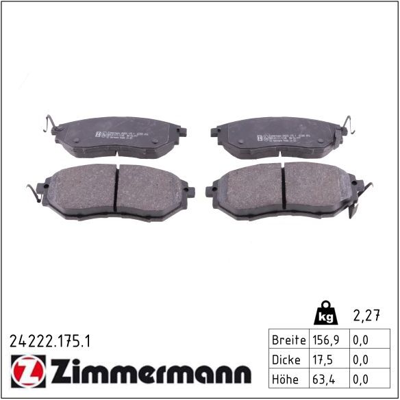Zimmermann Bremsbelagsatz, Scheibenbremse 242221751 Vorderachse Für Subaru
