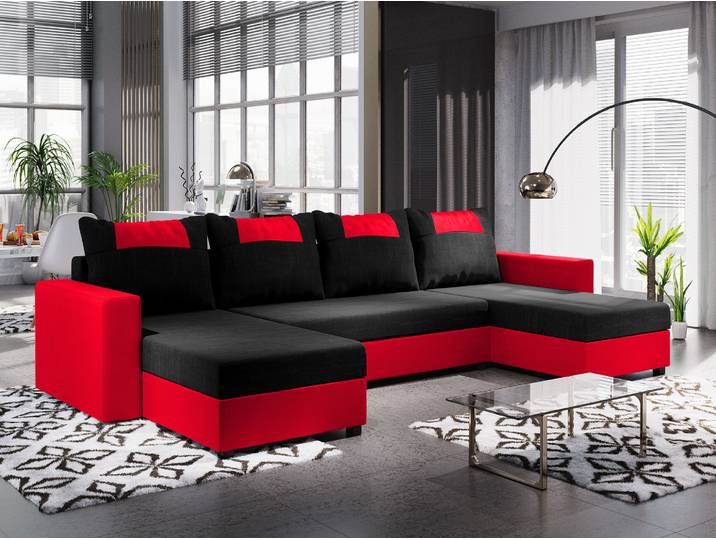 FEDVE Ecksofa Eckcouch mit Schlaffunktion SID mit Bettkasten form U
