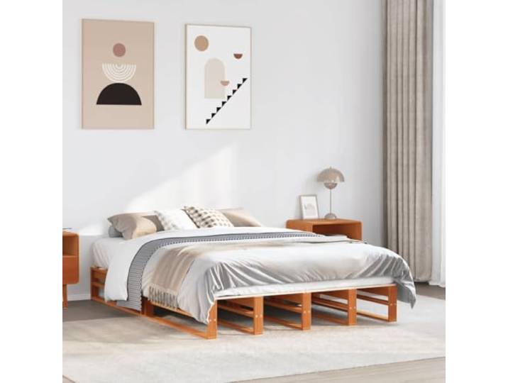 RJPLMFV Bettgestell, Massivholz, Kiefer, 150 x 200 cm, Braun Ohne Matratze, Lattenrost inklusive, rustikales Design, Schlafzimmer