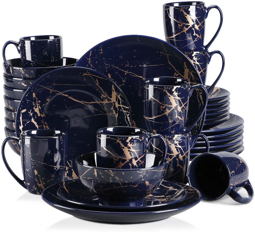 LOVECASA 32 Piece Porcelain China Dinnerware Set - Service for 8 Dark Blue 32