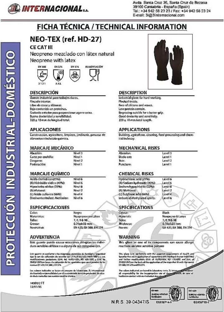 Guantes De Protección Y Señalización 3l Multiuso Negro Talla Única Unisex