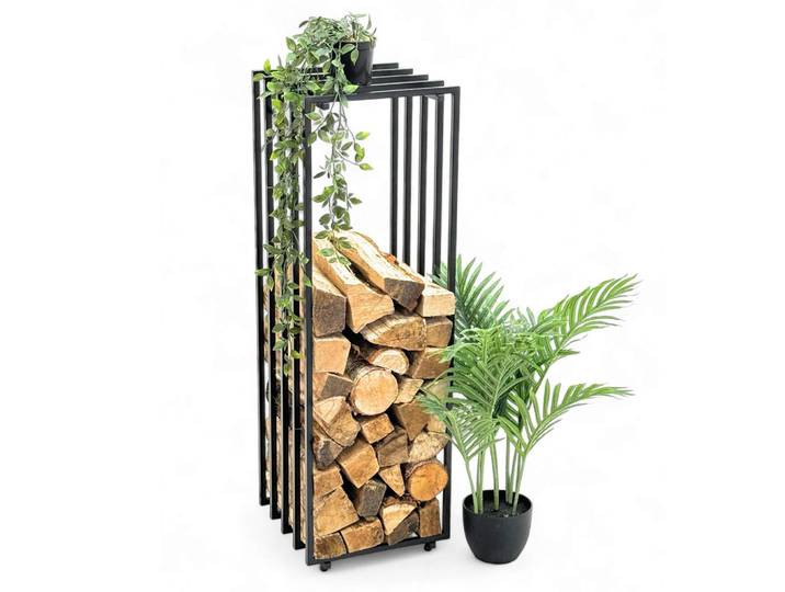 DanDiBo Kaminholzregal Innen Metall Schwarz, 30x92x40 cm, Kleinmöbel, Kamine & Zubehör, Kaminholzregale