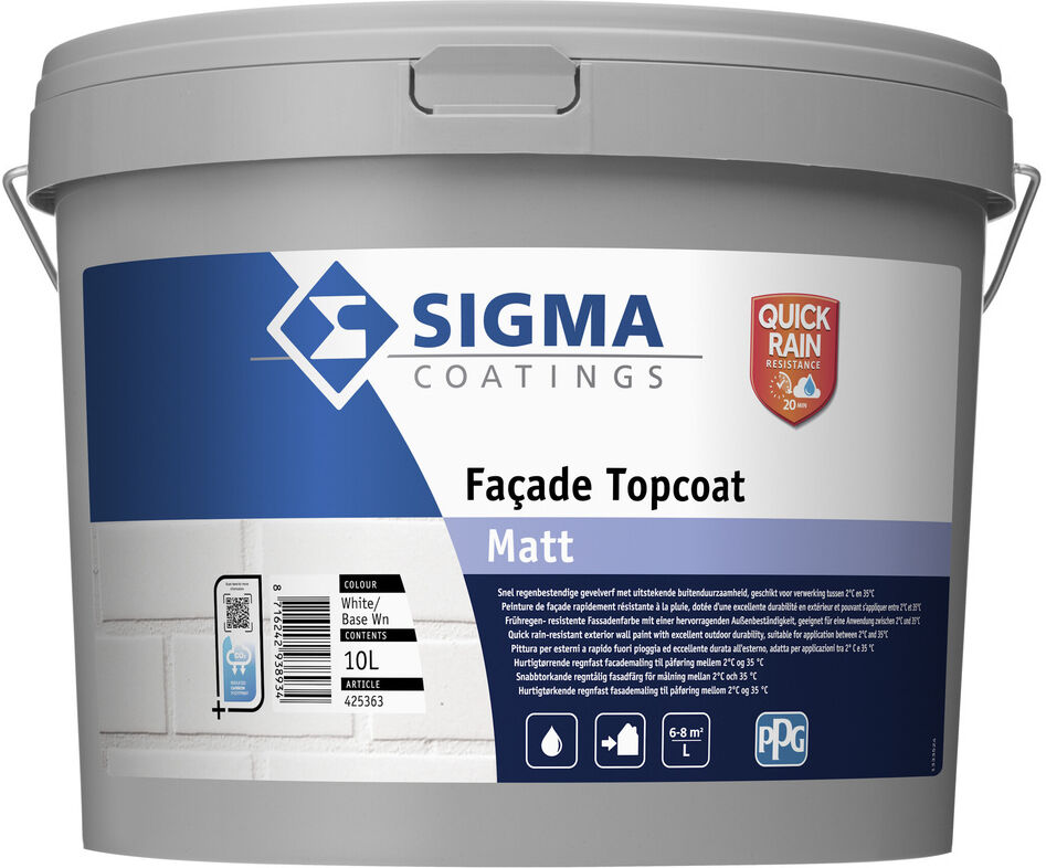 Sigma Facade Topcoat Matt - 10 Liter - Wit / Kleur   8716242938934   Verf
