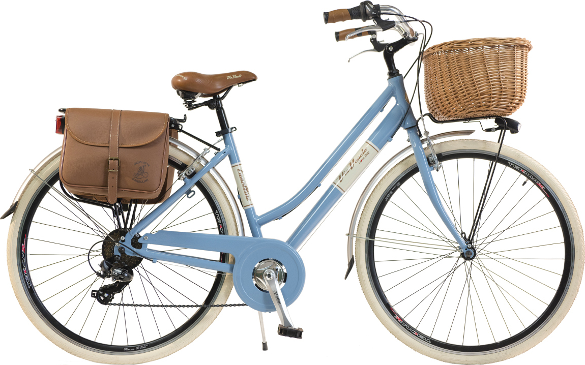 Via Veneto by Canellini Fahrrad Citybike Frau Aluminium mit Korb und Tasche - Blau 50