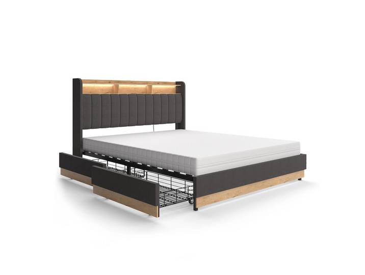 VitaliSpa Polsterbett Nura Anthrazit 160x200 cm mit Matratze, Holzwerkstoff, Rechteckig, Schlafzimmer, Bett