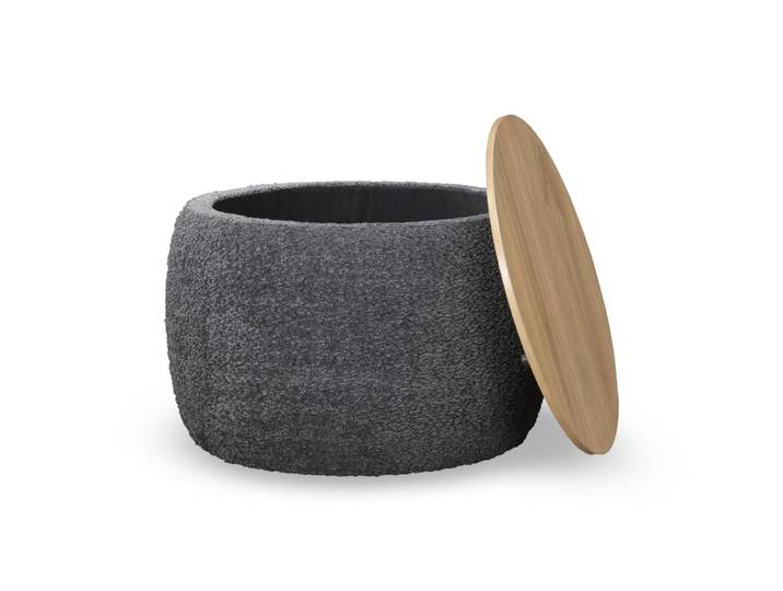 Pouf rond coffre effet peau de mouton gris foncé