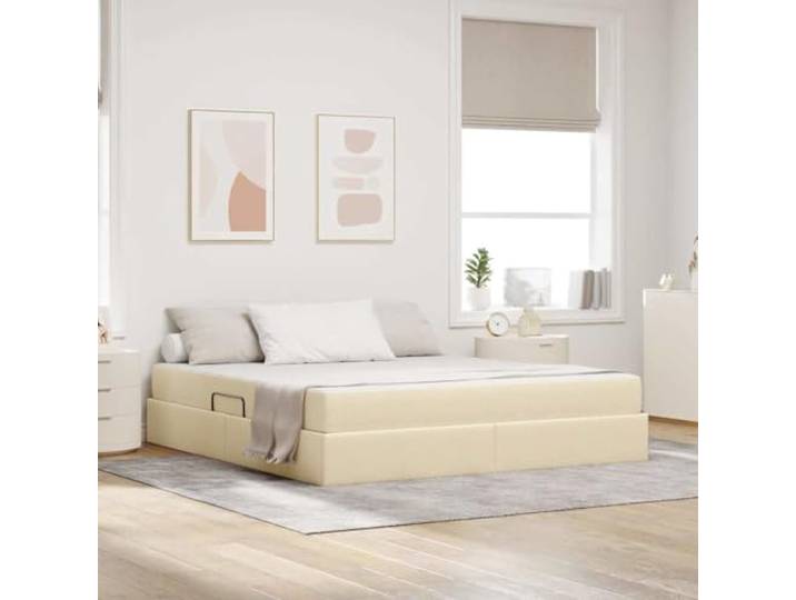 RJPLMFV Bett mit Bettkasten, 160 x 200 cm, mit Matratze, Polyester, cremefarben