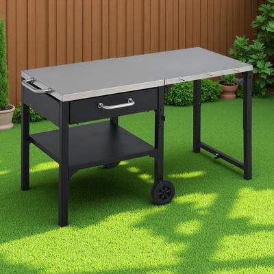 ZWYO HOSIMU "54.7"" Outdoor Kitchen Cart Foldable Prep Station Portable BBQ Cart Grill Cart with Foldable Top, Storage Space for Backyard"