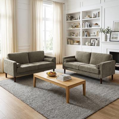 Uixe "2 Set 62"" W Modern Upholstered Chenille Tufted Loveseat with Pillows"