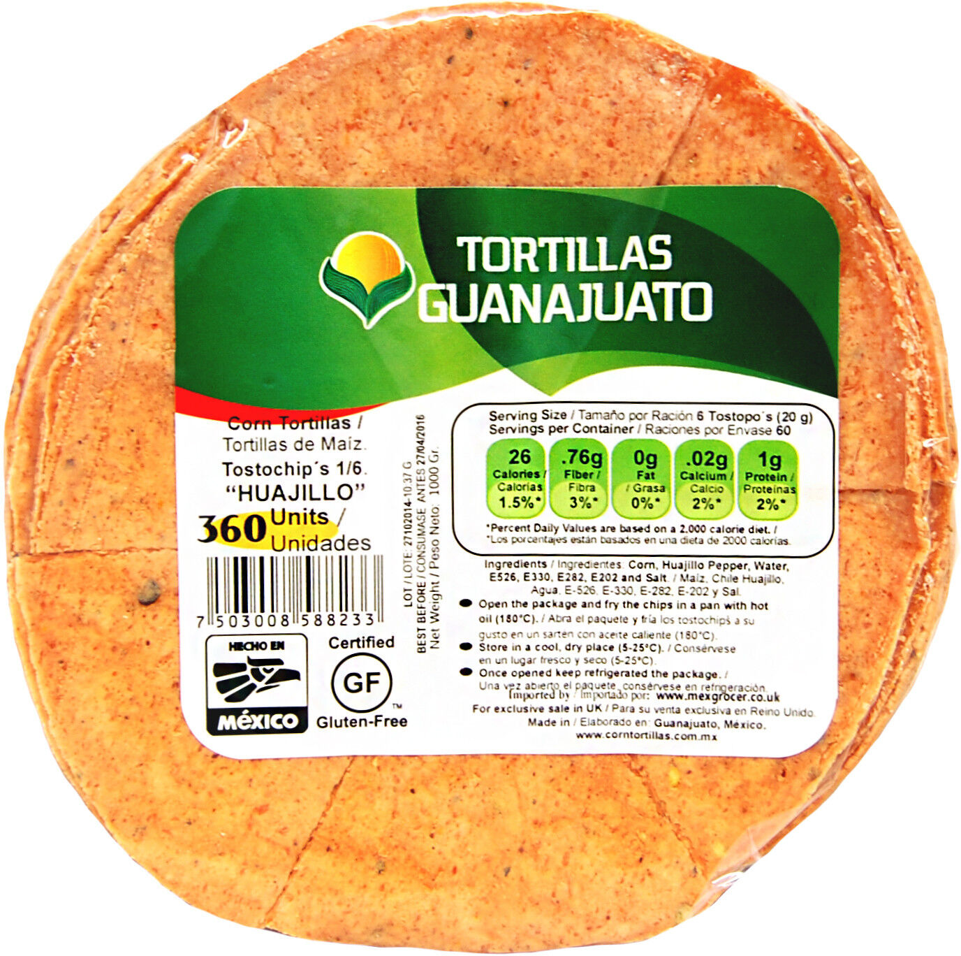 Guanajuato Pre Cut Guajillo Corn Tortilla for Frying 1kg