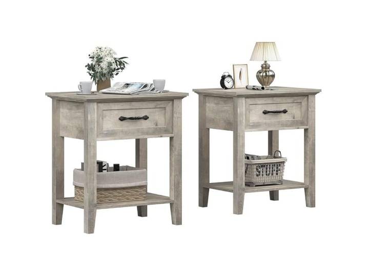Lot de 2 tables de chevet modernes gain de place 2 niveaux + tiroir effet bois modulaire chambre‑salon‑résidence étudiante