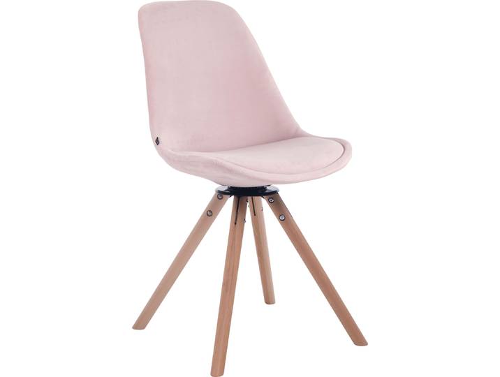 CLP Esszimmerstuhl Troyes Samt Rund drehbarer und mit runden Holzbeinen pink Gestell Farbe natur