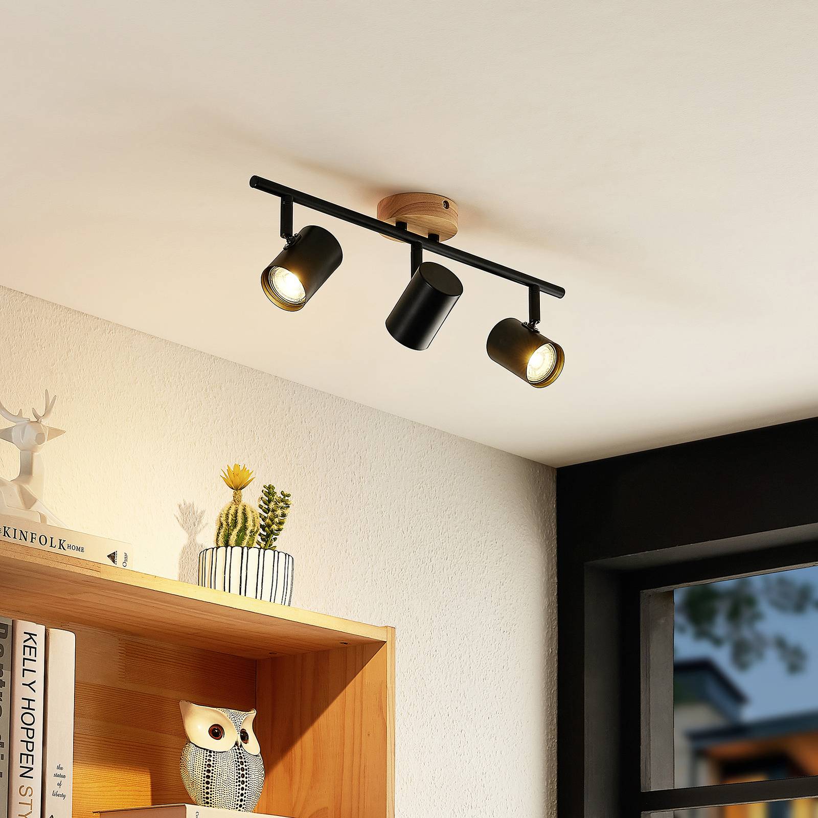 Ceiling Spotlight Xiomara Lindby, dimmable, Black, Living / Dining Room, metal, Modern, Ceiling Light