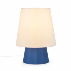 Relaxdays Zweifarbige Tischlampe Leinen Dunkelblau,Grau