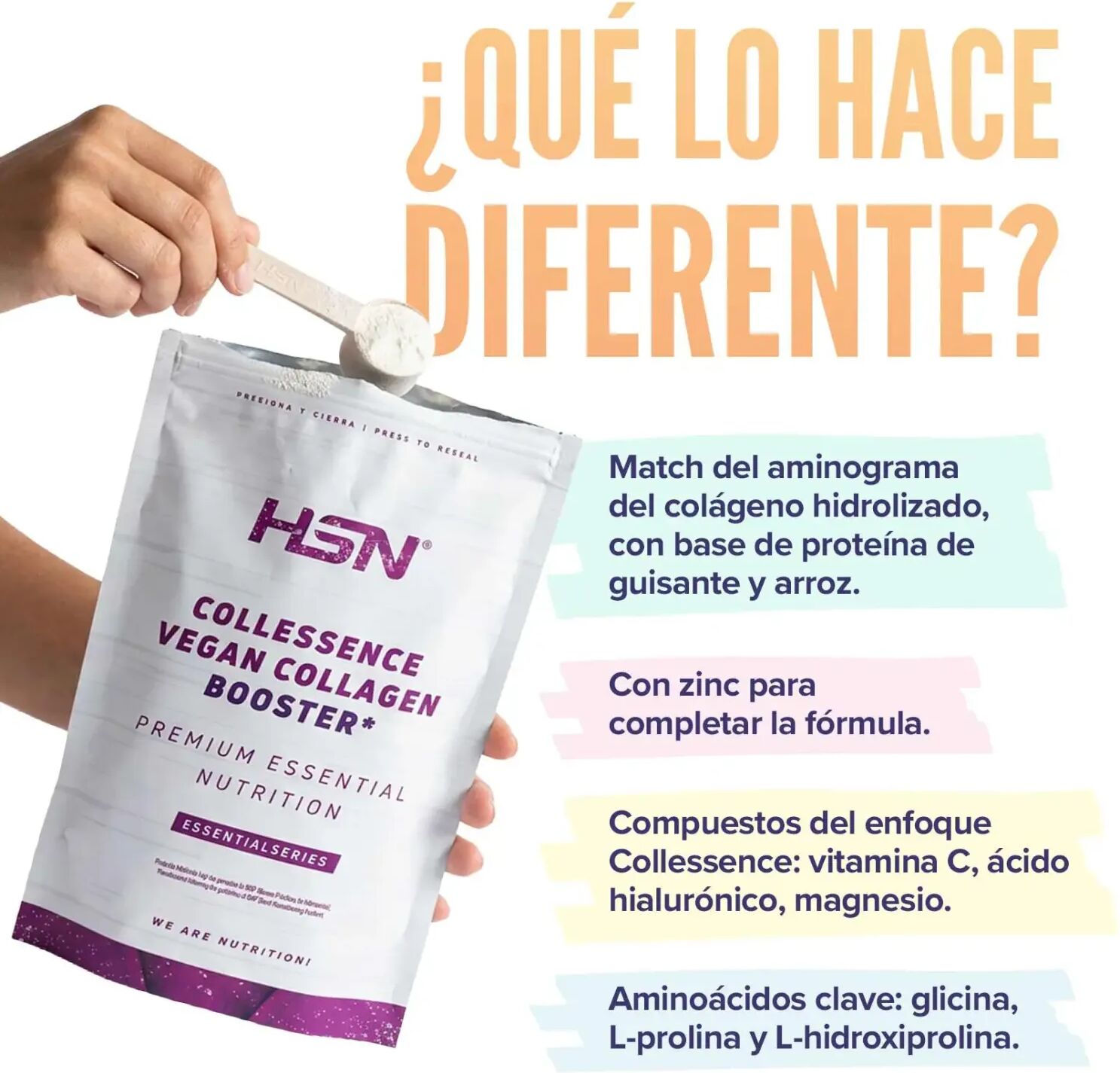 HSN Collessence vegan (collagen booster) 150g melocotón - Huesos y articulaciones - Polvo - 10  Servicios