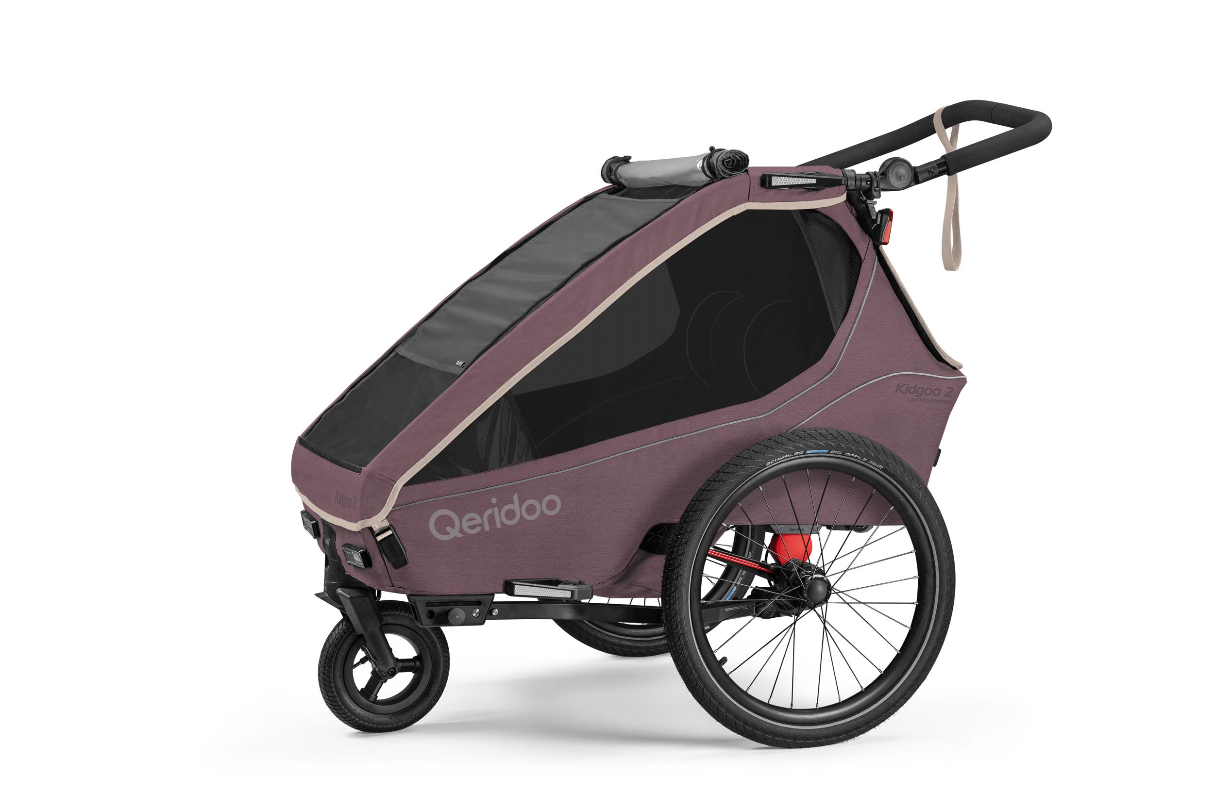 Qeridoo Kidgoo 2- Kinderfahrradanhänger für 2 Kinder, Farbe: Wildberry Violet