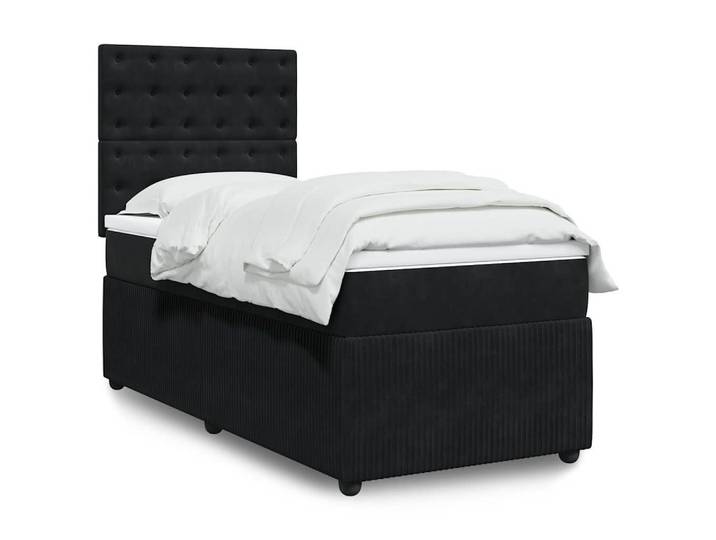 furnicato Bett Boxspringbett 200 x 90 cm Schwarz Samt Taschenfederkern (1-tlg), Höhenverstellbares Kopfteil für dein Komfort-Einzelbett in Samt