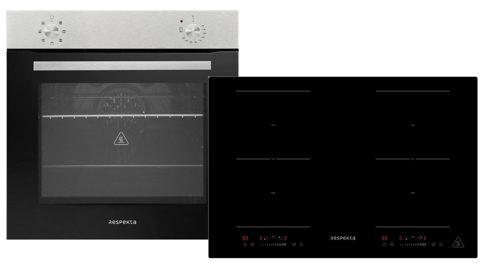 Backofen Herd Kochfeld Herdset Induktion 77cm Timer 2 Flexzonen Slider Respekta