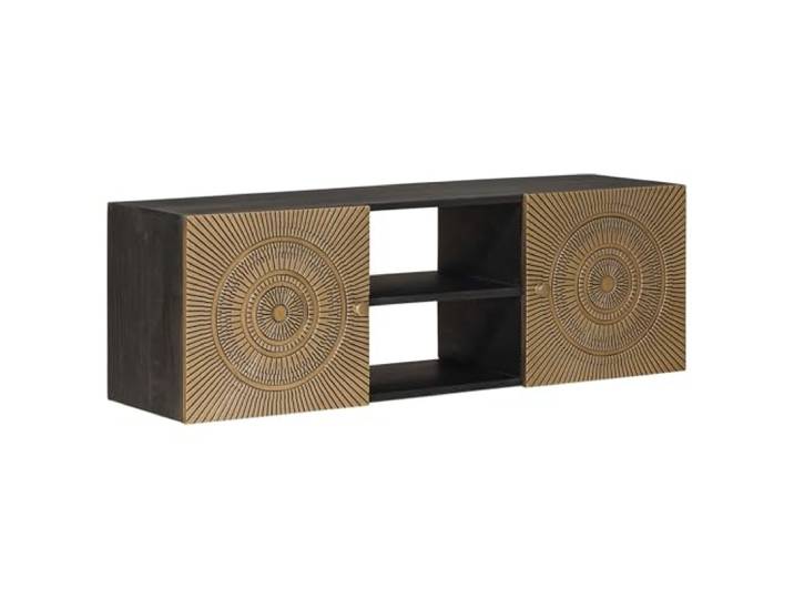 Heofavd TV-Schrank Massivholz Mango Lowboard Messing 105x30x35 cm