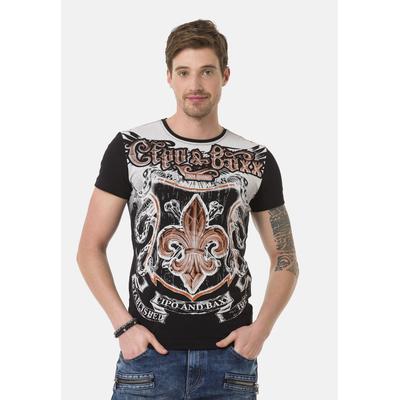 T-Shirt CIPO & BAXX "T-Shirt", Herren, Gr. L, schwarz, 95% Baumwolle, 5% Elasthan, bedruckt, regular fit, Rundhals, Shirts T-Shirt, mit rockigen Wappen- und Flügelprints