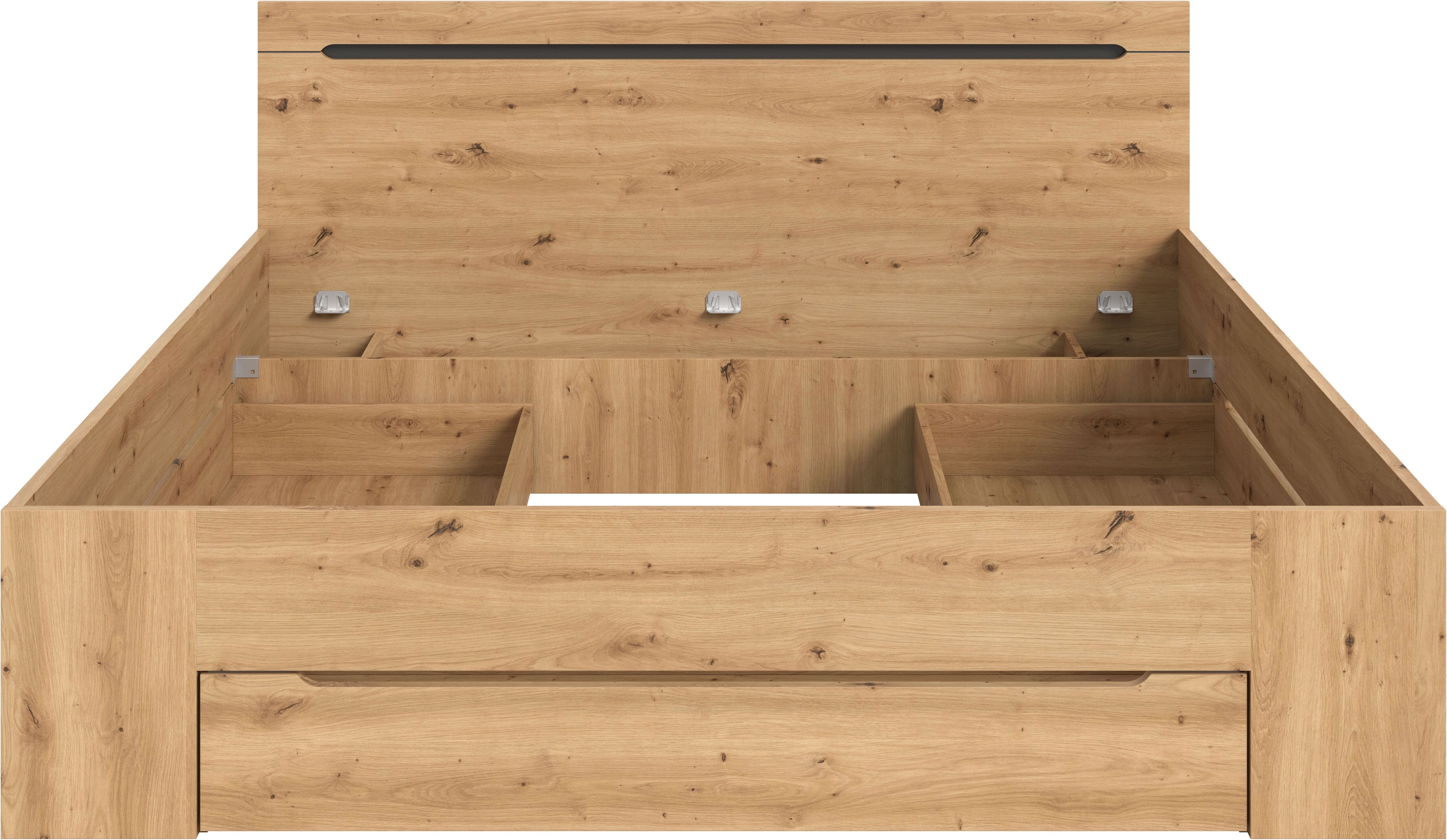Stauraumbett HOME AFFAIRE "REHAT, in 144 oder 184 cm Breite, 3 Schubkästen, 2 offene Fächer", braun (basalt grau nachbildung, eiche artisan nachbildung, basalt grau nachbildung, eiche artisan nachbildung, eiche artisan nachbildung), B:184cm H:87cm L:205cm