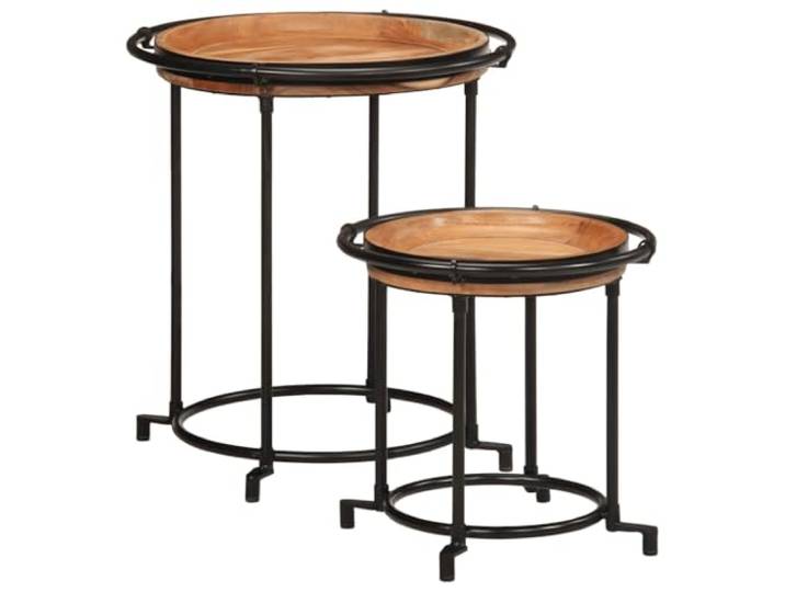 HEFZGDB 2-TLG. Beistelltisch-Set aus Massivholz Akazie mit Eisengestell für Innen- und Außenbereich, Robustes Akazienholz Beistelltisch-Set mit Stabiler Tischplatte, langlebig