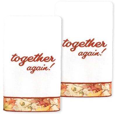 Authentic Hotel and Spa Thanksgiving Together Again - Embroidered Luxury 100% Turkish Cotton Hand Towels (Set of 2)