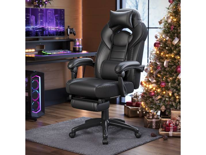 SONGMICS Fauteuil gamer ergonomique, Chaise gaming, Fauteuil de bureau, avec repose-pieds télescopique, appui-tête réglable, support lombaire, capacité de charge 150 kg