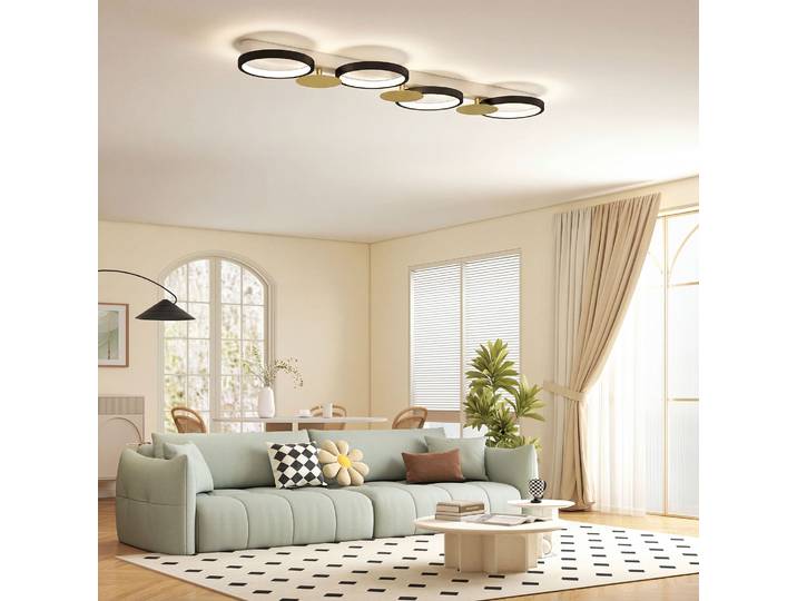 HOMCOM Lampe Plafond Dimmable 4 Projecteurs Noir Doré 38W