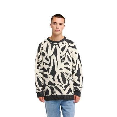 Strickpullover QUIKSILVER "Liam Jacquard", Herren, Gr. L, schwarz-weiß (bone weiß qs spray can 64), Obermaterial: 28% Baumwolle, 28% Polyamid, 20% Modacryl, 10% Seide, 9% Linen, 5% Recycled andere Fasern., Pullover Strickpullover