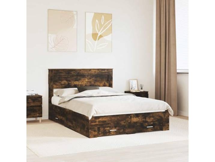 Holzwerkstoff mit Stauraum städtisches Wohnen 150 x 200 cm Braun Bettgestell mit Schubladen Geräucherte Eiche 150x200 cm Holzwerkstoff Lattenrost Stauraum Bettrahmen Kingsize mit Kopfteil