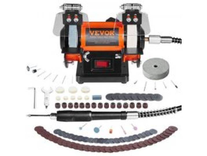 VEVOR Doppelschleifer Doppelschleifmaschine 3590 RPM 150 mm, 50 W Profi Schleifmaschine Schleifbock mit Spritzschutz inkl. 3 Polierscheiben Gabelschlüssel 100 Stk.Bohrer, Schleifgerät Doppelschleifer