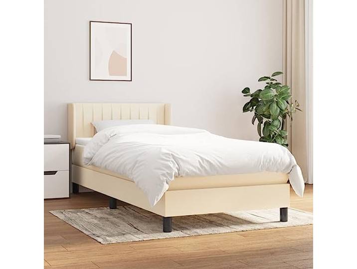 Strapazierfähiger Stoff mit atmungsaktivem Kopfteil höhenverstellbar Boxspringbett mit Matratze Creme 80x200 cm Stoff Bett mit Kopfteil verstellbar Taschenfederkern Topper Lärche Stabil