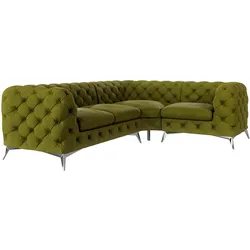 ECKSOFA Chesterfield Laura Olive Samt, Ottomane rechts