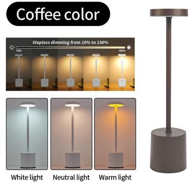 Discount Dollar Deals Classic USB Rechargeable Touch Sensor LED Table Lamp, 3 Color Dimming, Modern Desk Night Light coffee