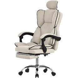 ML-Design Bürostuhl Beige, ergonomisch, höhenverstellbar, mit Fußstütze, Kopfstütze, Wippfunktion, Drehstuhl Chefsessel