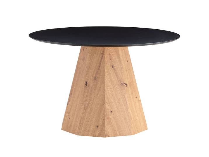 Table Ø 120cm Noir/Noir/Imitation chêne