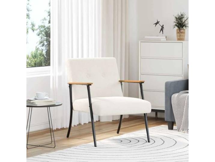 NLQMSU Sessel, cremefarben, Stoff aus gekräuselter Wolle, Stahl aus Modernes klares Design, Stahlbeine, Rahmen aus Sperrholz, weicher Samt-Stoff, Wohnzimmer, Schlafzimmer