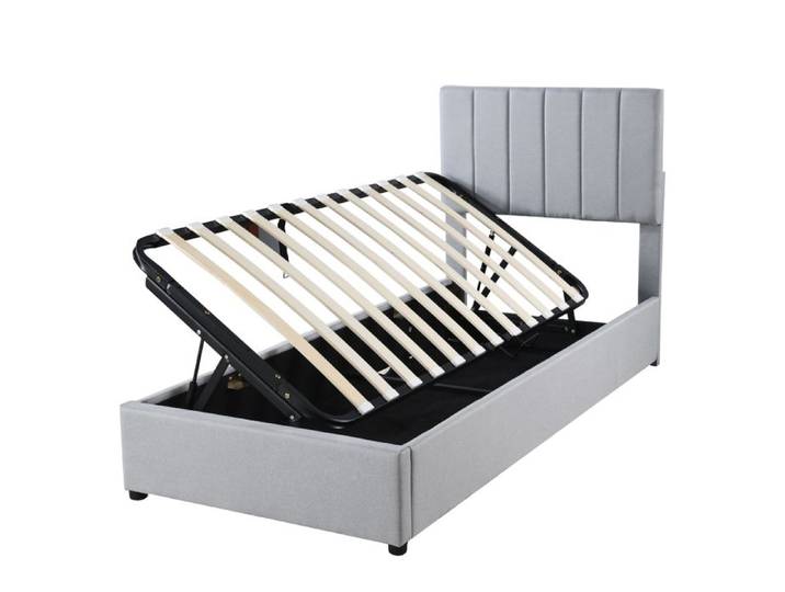 Lit enfant coffre gris 90×200 cm sommier à lattes inclus tête de lit réglable structure solide