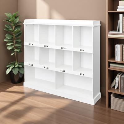 ZWYO HOSIMU "53.15"" 10-Shelf Bookcase with Cubbyhole Storage & Gallery Display Top, Particle Board Open Bookshelf for Living Room"