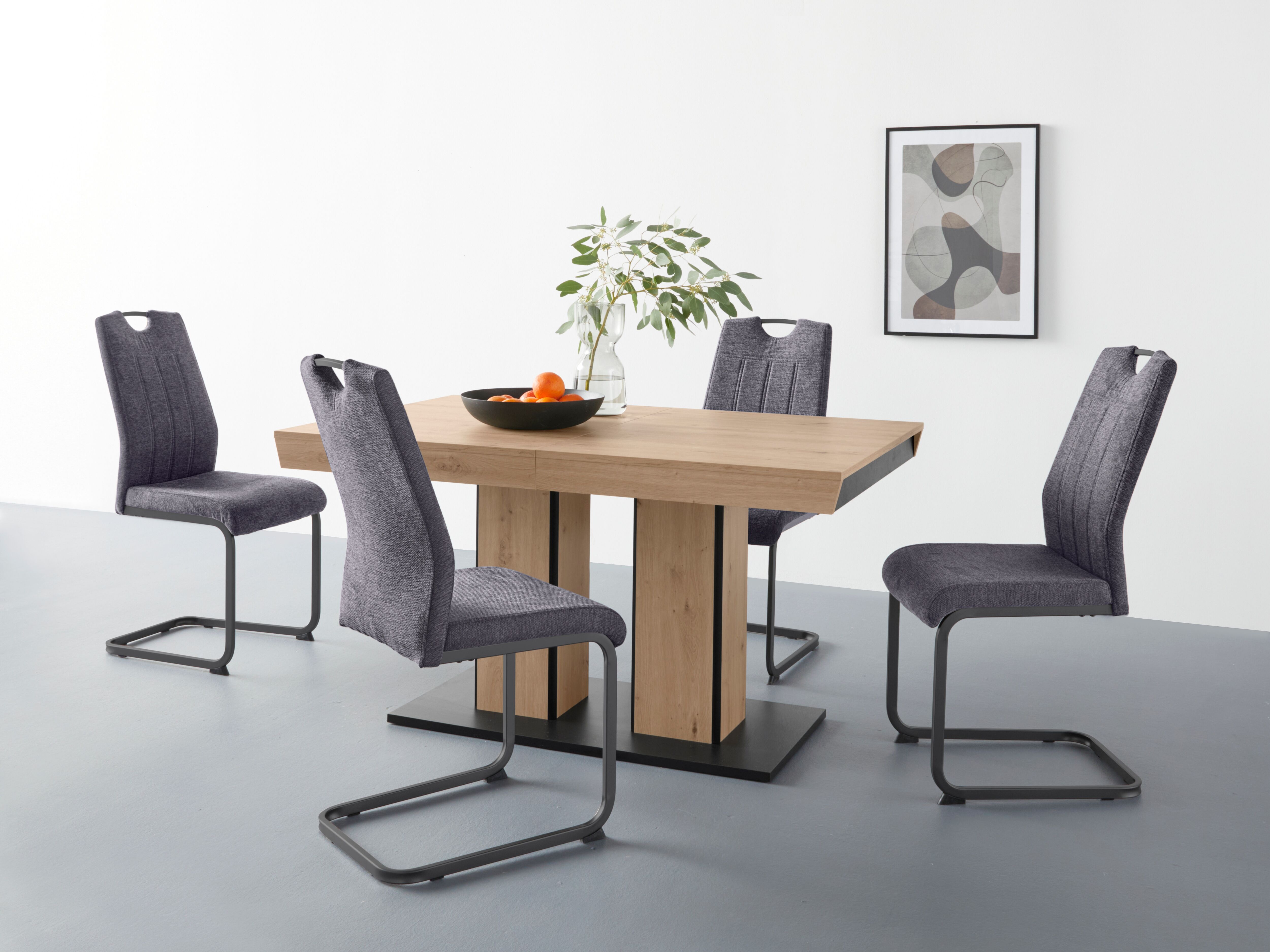 Essgruppe HELA "Tisch ausziehbar 140 -220 cm", braun (braun, anthrazit, grau), Polyester Webstoff, Synchron-Auszug, Holzwerkstoff, Metall, Polyester, Sitzmöbel-Sets, Essgruppe, Belastbarkeit 140 KG, bequem gepolstert mit Griff