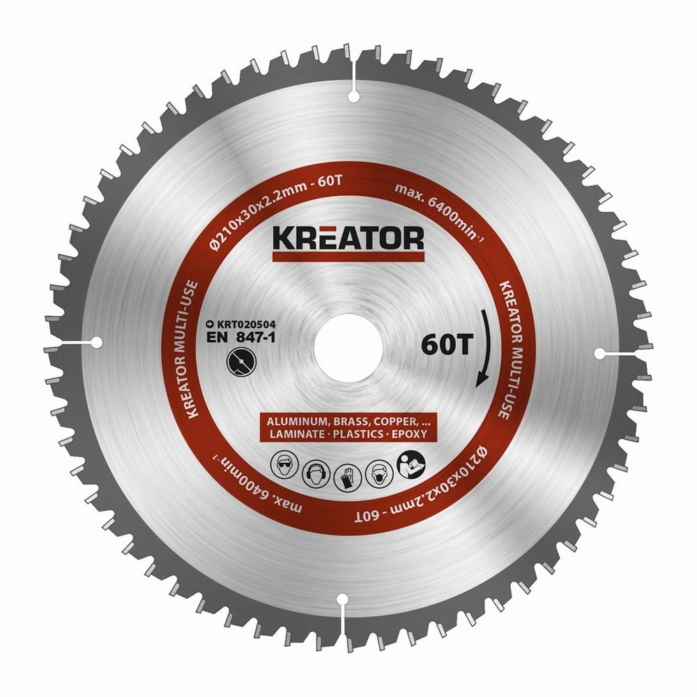 Kreator Zaagblad van metaal voor cirkelzaag, zilverkleurig, 210 x 30 x 2,2 mm