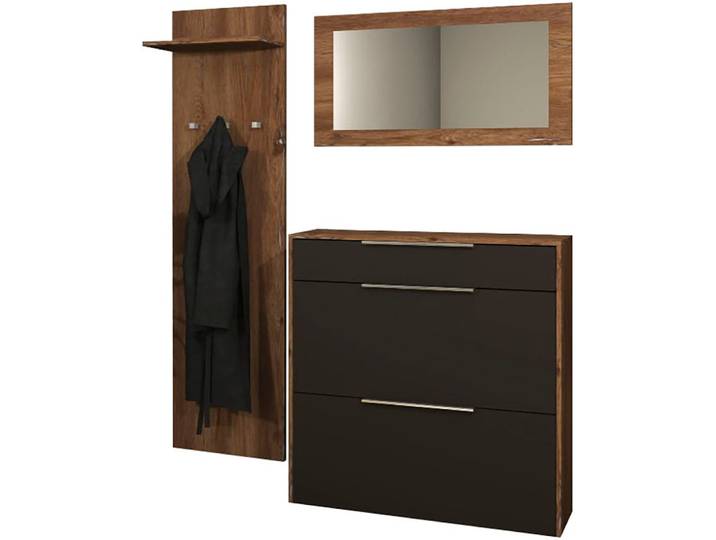 Garderoben-Set BORCHARDT MÖBEL Oliva, Hängeschuhschrank, Spiegel, Garderobenpaneel , schwarz (eiche graphit), Holzwerkstoff, Kastenmöbel-Sets, Garderoben-Set