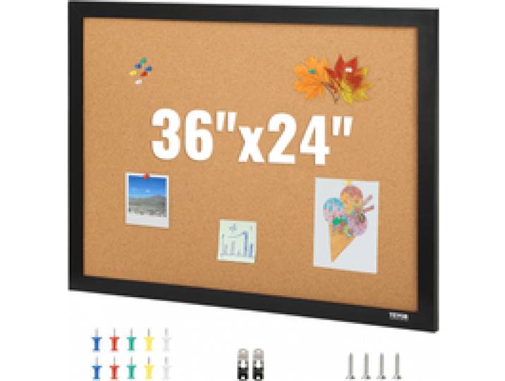 VEVOR Pinnwand Kork 559 x 864 mm, Pinnwand Kork Holzrahmen, Pinnwand aus Kork, Korkwand Pinnwand - Befestigungsmaterial und Druckstifte im Lieferumfang Enthalten, Holzrahmen, in Haushalten, Büros usw.