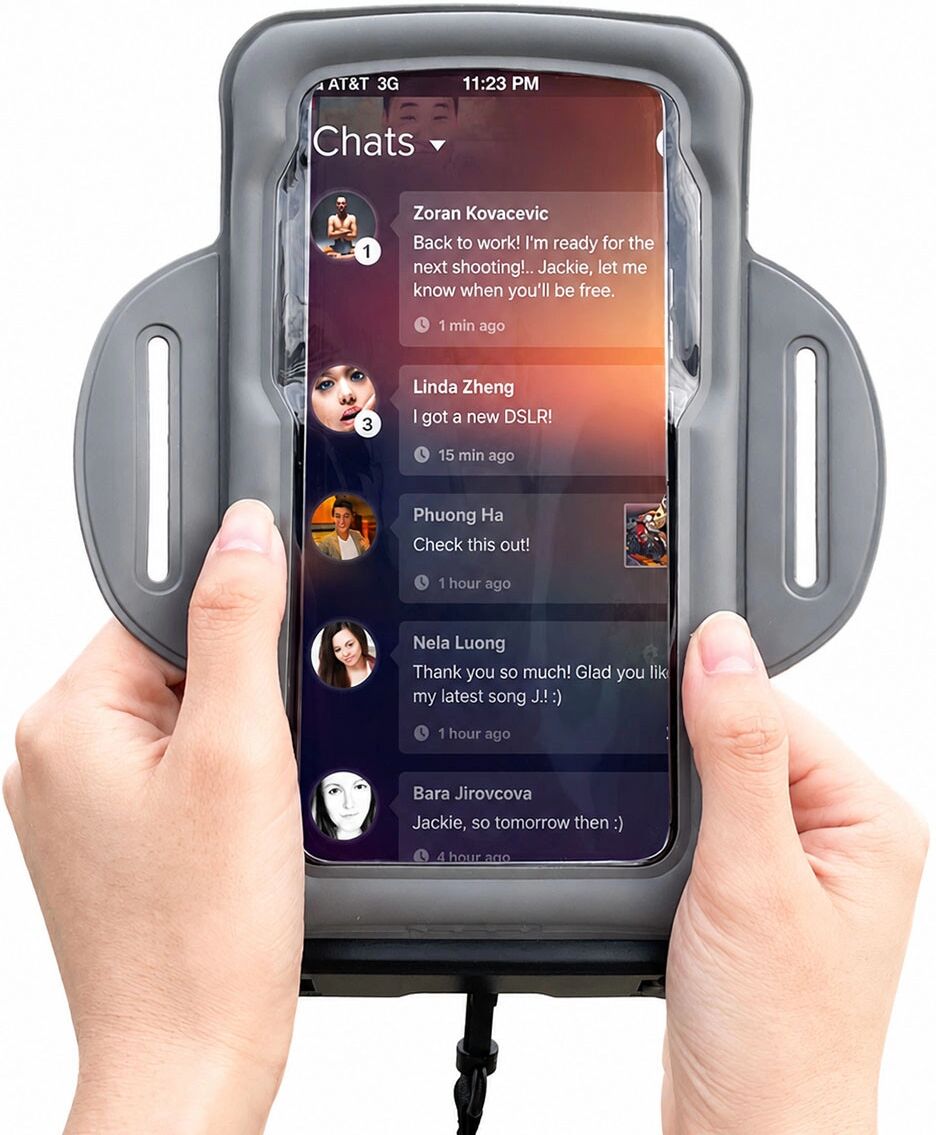 INF Brassard de téléphone étanche IPX8 avec fenêtre tactile transparente et bande PVC élastique réglable Gris