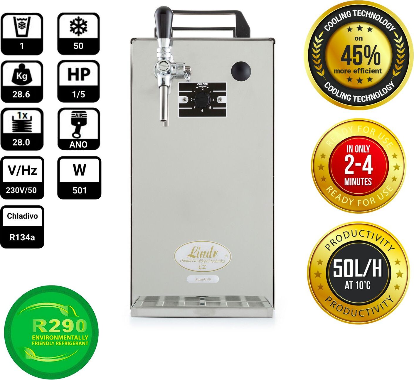 Zapfanlage K 40 Bierzapfanlage 1-leitig Bier Durchlaufkühler, Bierzapfanlage, Trockenkühler, 50 Liter/h, Green Line