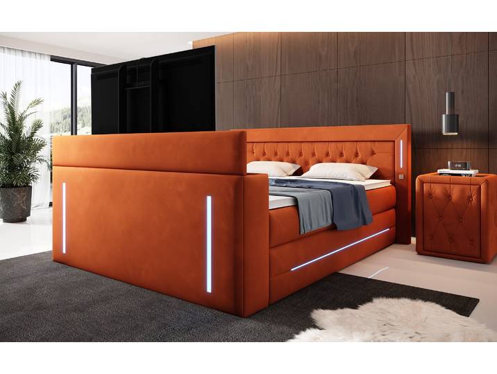 Boxspringbett Divalo mit TV Lift und Stauraum - 160x200 - Terrakotta - H4 (100kg+) - Luxusbetten24