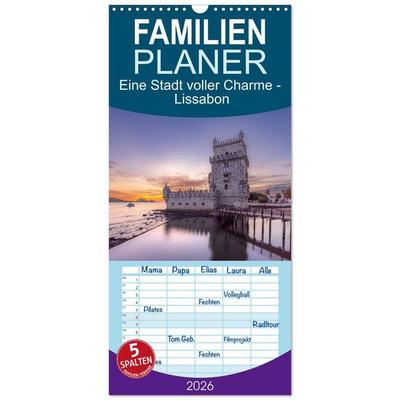 Familienplaner 2026 - Eine Stadt voller Charme - Lissabon mit 5 Spalten (Wandkalender, 21 x 45 cm) CALVENDO