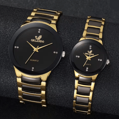 Inspire Essentials Couple Stainless Steel Quartz Watch Set Classic Analog Style 2pcs Set